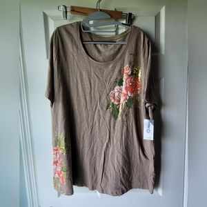 Catherines Gold Foil Rose Shirt 0X